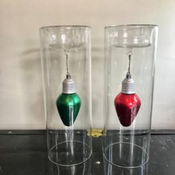 Set of Two Christmas Holiday Tall Fine Glass Candle Holders Pre-Owned - Picture 2 of 6